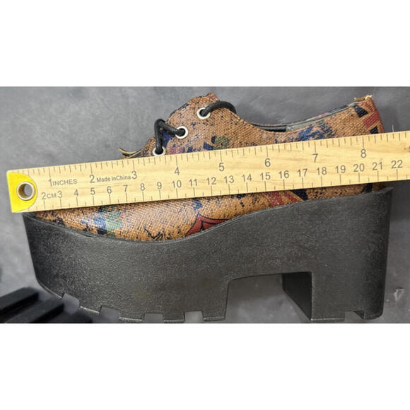 CS T&P Harajuku Platform Shoes UK Punk Print Brown Chunky Lace Up Goth Size M - Picture 14 of 15